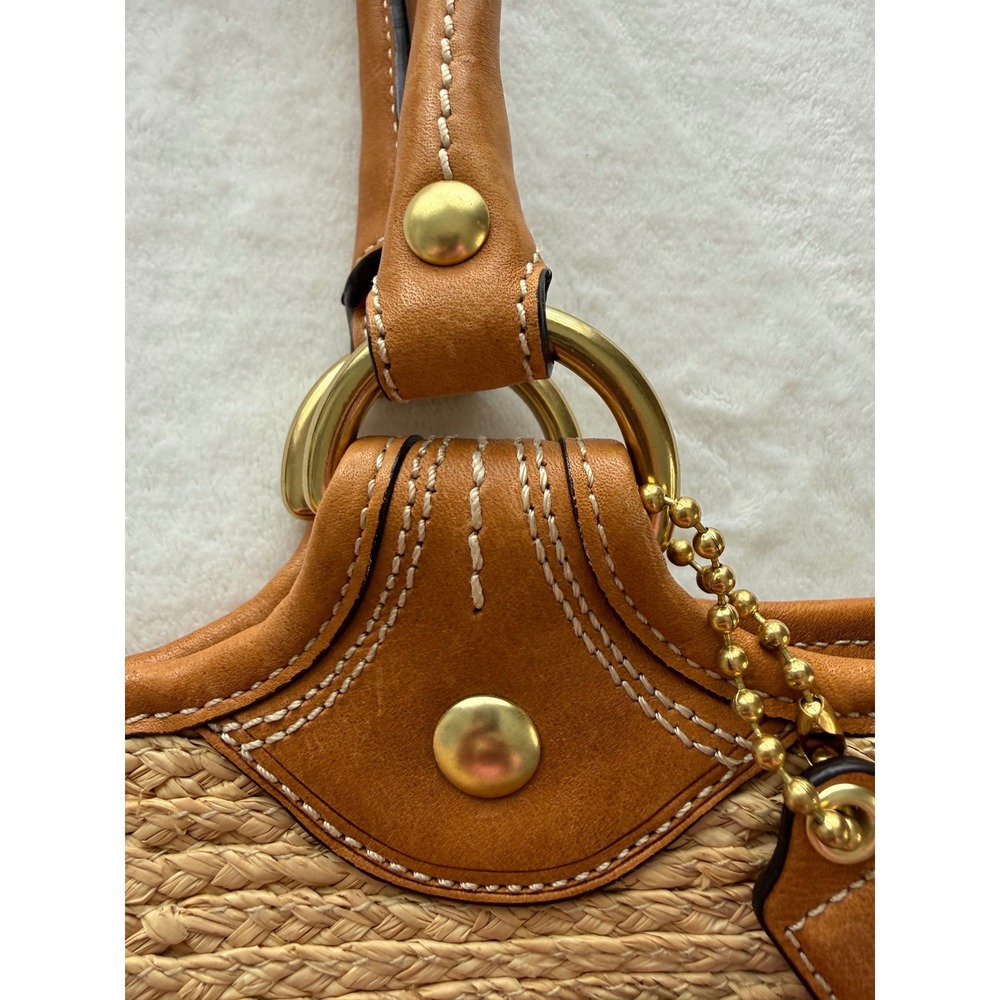 Coach Bleecker Natural Straw Tan Leather Floral Summer Bag MO0868-F13373 - Picture 9 of 16